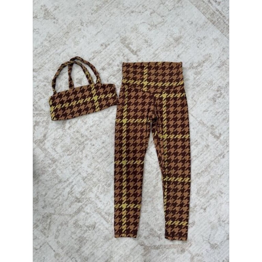 OFFLINE by Aerie Houndstooth Sports Bra & Leggings Set Womens Brown S/M
